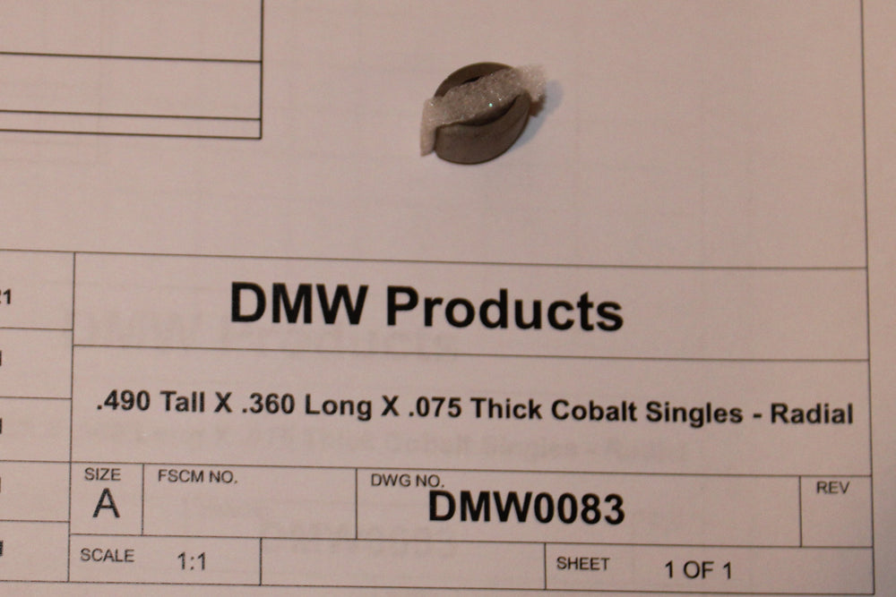 Cobalt Magnets - Singles  - Radial .490 Tall X .360 Long X .075 Thick - One Pair